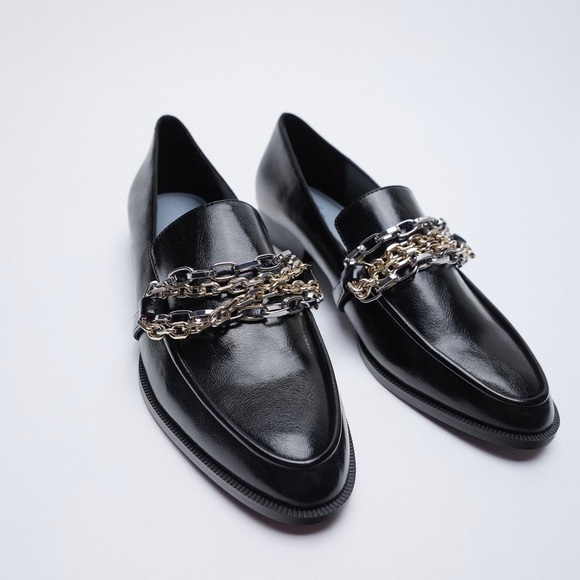 ZARA Black Low Heel Multi Chain Loafer - Picture 1 of 9